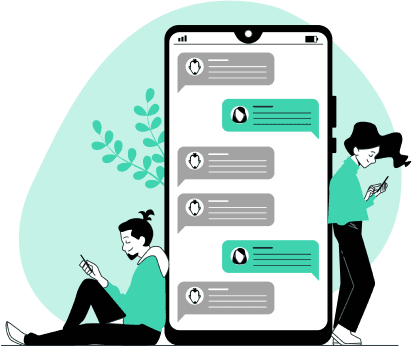 Illustration of two people texting